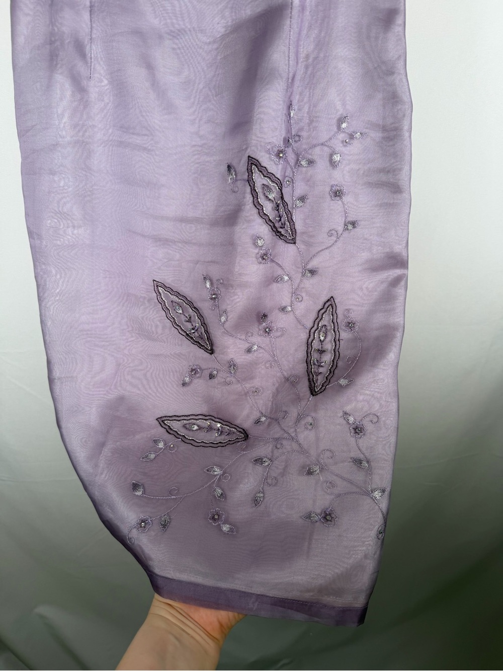 Vintage 90s Y2K Silk Lavender Slip Dress with Beaded Embroidered Accents Fairy, - Picture 3 of 9